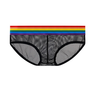 Seksikad meeste püksid hingavad võrk Hole meeste aluspesu bikiinid meeste õõnsad vikerkaare aluspüksid pesu aluspüksid