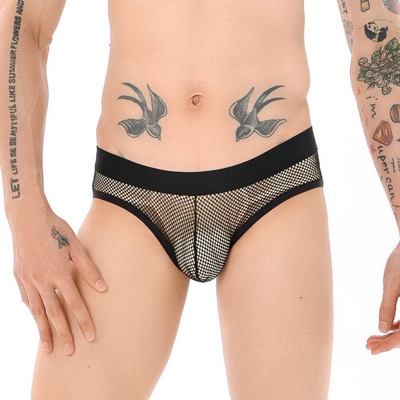 Seksikad meeste püksid hingavad võrk Hole meeste aluspesu bikiinid meeste õõnsad vikerkaare aluspüksid pesu aluspüksid