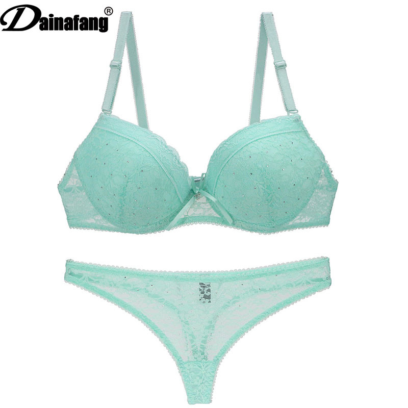 DaiNaFang Brand Luxury Γαλλικά σέξι χρυσά δαντελένια σετ για γυναικεία εσώρουχα Push Up Γυναικεία στρινγκ εσώρουχα ABC Cup