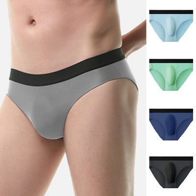Men`s Sexy Brief seamless Ice silk Underwear Briefs Bikini Underwear for Male Thongs Panties Men Soft Underpants Slip Homme