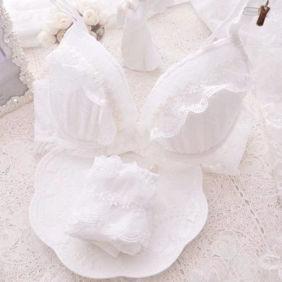 Ιαπωνική λολίτα τρίχρωμο μωρό χωρίς σφουγγάρι με σετ εσώρουχα ατσάλινο δαχτυλίδι περισσότερα σετ φοιτητικό σουτιέν κοριτσιού με κέντημα τρισδιάστατα