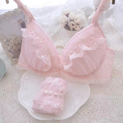 Ιαπωνική λολίτα τρίχρωμο μωρό χωρίς σφουγγάρι με σετ εσώρουχα ατσάλινο δαχτυλίδι περισσότερα σετ φοιτητικό σουτιέν κοριτσιού με κέντημα τρισδιάστατα