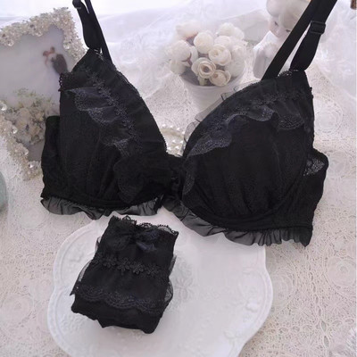 Ιαπωνική λολίτα τρίχρωμο μωρό χωρίς σφουγγάρι με σετ εσώρουχα ατσάλινο δαχτυλίδι περισσότερα σετ φοιτητικό σουτιέν κοριτσιού με κέντημα τρισδιάστατα