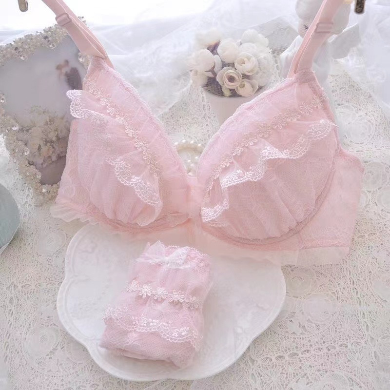 Ιαπωνική λολίτα τρίχρωμο μωρό χωρίς σφουγγάρι με σετ εσώρουχα ατσάλινο δαχτυλίδι περισσότερα σετ φοιτητικό σουτιέν κοριτσιού με κέντημα τρισδιάστατα