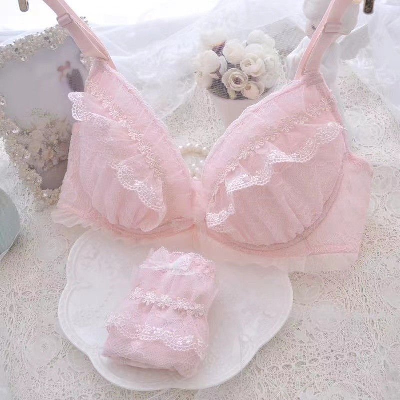 Ιαπωνική λολίτα τρίχρωμο μωρό χωρίς σφουγγάρι με σετ εσώρουχα ατσάλινο δαχτυλίδι περισσότερα σετ φοιτητικό σουτιέν κοριτσιού με κέντημα τρισδιάστατα