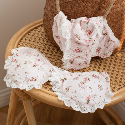 Set sutien pentru fete drăguț melodie cu volanat triunghi cupe lenjerie plus mărime ultra-subțire imprimare buline mătase dud sutia