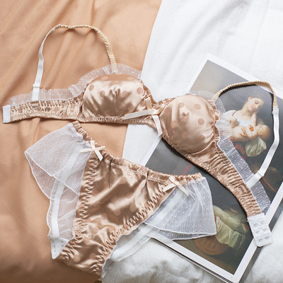 Set sutien pentru fete drăguț melodie cu volanat triunghi cupe lenjerie plus mărime ultra-subțire imprimare buline mătase dud sutia