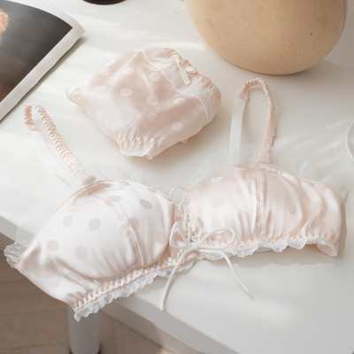 Set sutien pentru fete drăguț melodie cu volanat triunghi cupe lenjerie plus mărime ultra-subțire imprimare buline mătase dud sutia