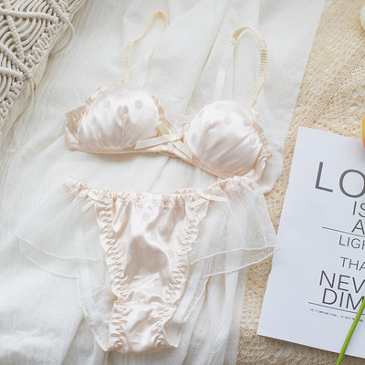 Set sutien pentru fete drăguț melodie cu volanat triunghi cupe lenjerie plus mărime ultra-subțire imprimare buline mătase dud sutia
