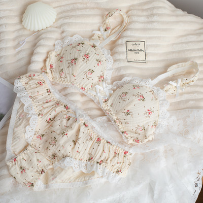 Set sutien pentru fete drăguț melodie cu volanat triunghi cupe lenjerie plus mărime ultra-subțire imprimare buline mătase dud sutia