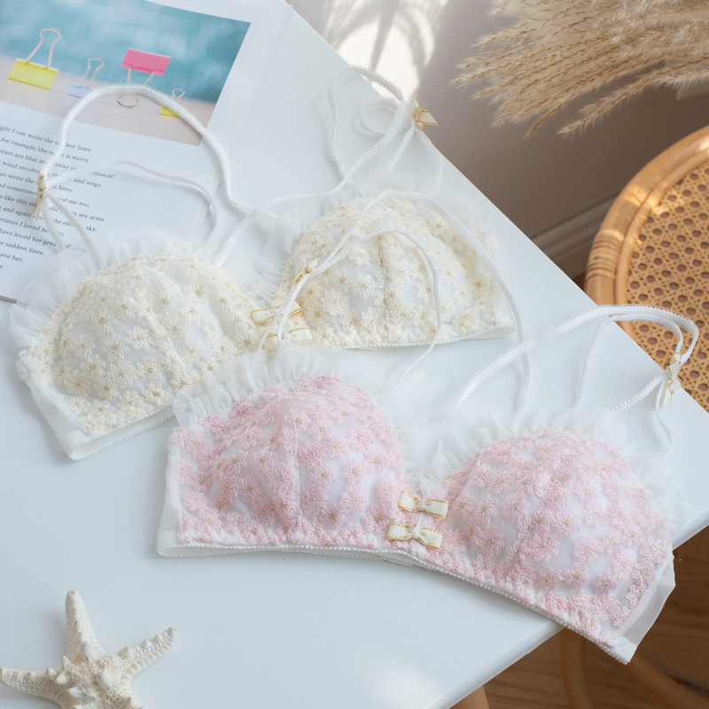 Set sutien pentru fete drăguț melodie cu volanat triunghi cupe lenjerie plus mărime ultra-subțire imprimare buline mătase dud sutia