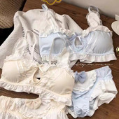 Japāņu lolitas krūšturis un biksīšu komplekts meitenei multfilma trusis bez tērauda gredzena seksīga crop top apakšveļa biksītes meiteņu apakšveļa bralete