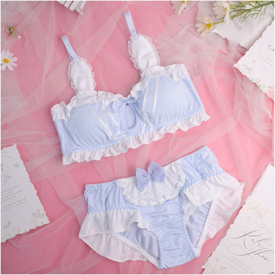 Japāņu lolitas krūšturis un biksīšu komplekts meitenei multfilma trusis bez tērauda gredzena seksīga crop top apakšveļa biksītes meiteņu apakšveļa bralete