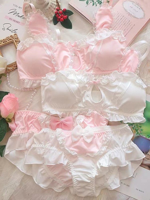 Japāņu lolitas krūšturis un biksīšu komplekts meitenei multfilma trusis bez tērauda gredzena seksīga crop top apakšveļa biksītes meiteņu apakšveļa bralete