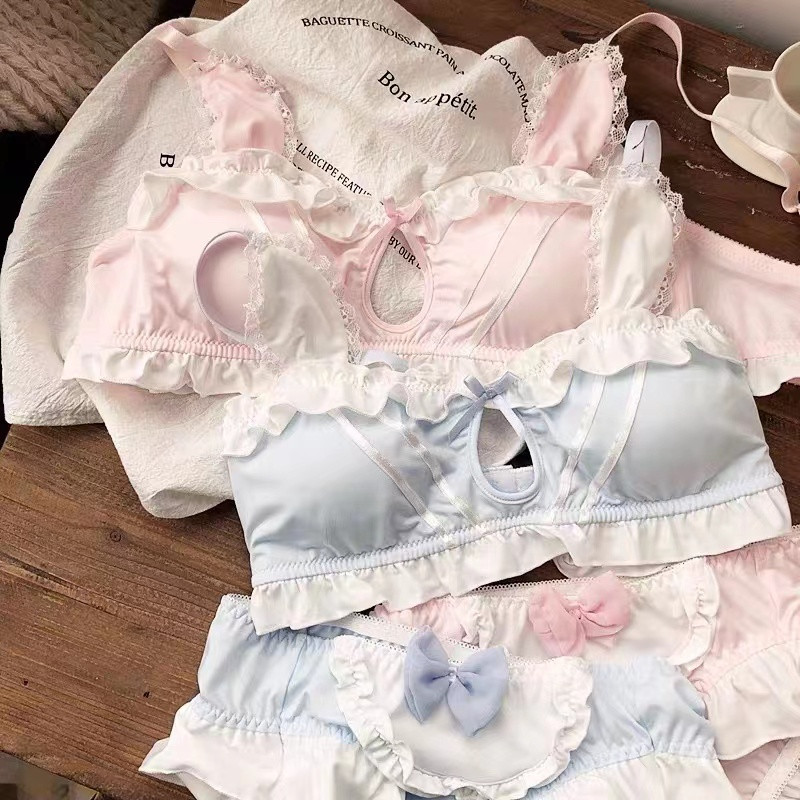 Japāņu lolitas krūšturis un biksīšu komplekts meitenei multfilma trusis bez tērauda gredzena seksīga crop top apakšveļa biksītes meiteņu apakšveļa bralete