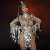 Sjajna srebrna haljina s resicama s resicama Ženska noćna haljina za noćni klub Deep V Perspective Haljina s resama s visokim prorezom Haljina za latinske plesove