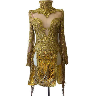 Sjajna srebrna haljina s resicama s resicama Ženska noćna haljina za noćni klub Deep V Perspective Haljina s resama s visokim prorezom Haljina za latinske plesove