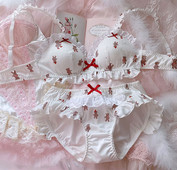 Set de sutien cu volane din bumbac cu imprimeu de ursuleț de pluș pentru femei, lenjerie sexy pentru femei, cu costum de chiloți, bralet confortabil fără sârmă