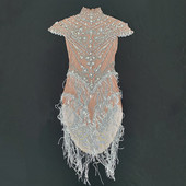 Καλοκαιρινό σέξι γκλίτερ κρύσταλλο κορμάκι φορέματα Club φόρεμα διαφανές κρόσσια Μοναδικό σχέδιο Κοστούμια χορού