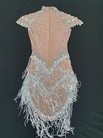 Големи размери Летни секси блестящи рокли с кристално тяло Клубна рокля Полупрозрачни ресни Уникален дизайн Облекло за танцови костюми