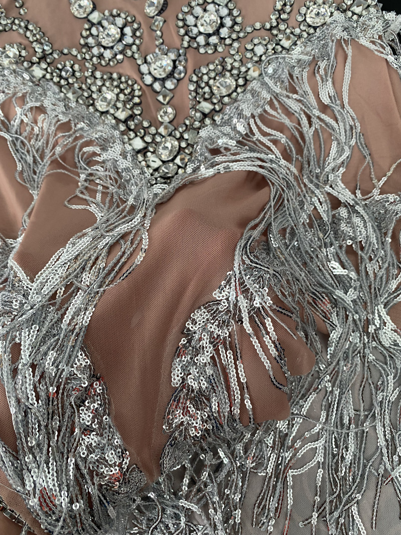 Καλοκαιρινό σέξι γκλίτερ κρύσταλλο κορμάκι φορέματα Club φόρεμα διαφανές κρόσσια Μοναδικό σχέδιο Κοστούμια χορού