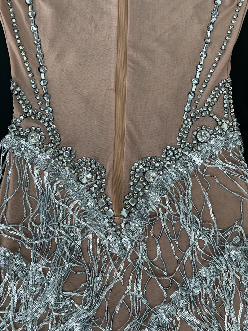 Καλοκαιρινό σέξι γκλίτερ κρύσταλλο κορμάκι φορέματα Club φόρεμα διαφανές κρόσσια Μοναδικό σχέδιο Κοστούμια χορού