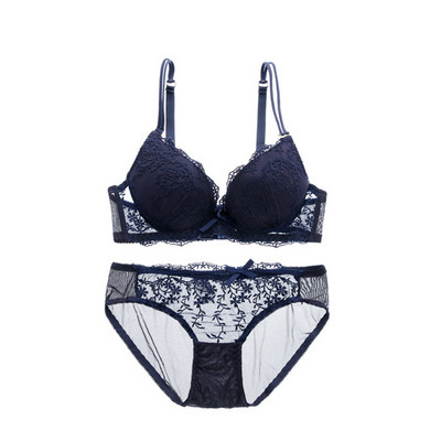 Novi Push Up grudnjak Bijeli čipkasti grudnjak i komplet gaćica podstavljen ispod žice Ženski set donjeg rublja s vezom, duboko V donje rublje i gaćice