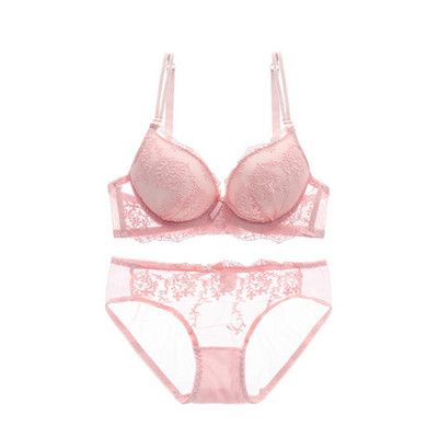 Novi Push Up grudnjak Bijeli čipkasti grudnjak i komplet gaćica podstavljen ispod žice Ženski set donjeg rublja s vezom, duboko V donje rublje i gaćice