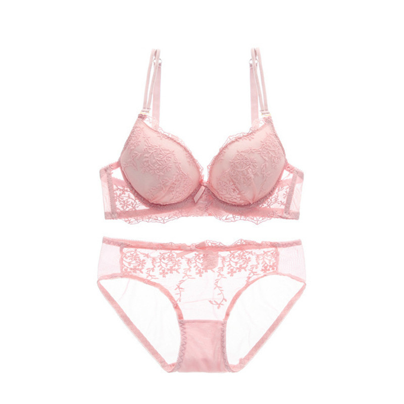 Novi Push Up grudnjak Bijeli čipkasti grudnjak i komplet gaćica podstavljen ispod žice Ženski set donjeg rublja s vezom, duboko V donje rublje i gaćice