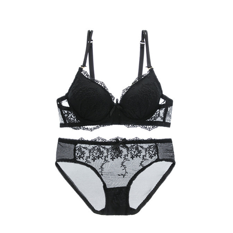 Novi Push Up grudnjak Bijeli čipkasti grudnjak i komplet gaćica podstavljen ispod žice Ženski set donjeg rublja s vezom, duboko V donje rublje i gaćice