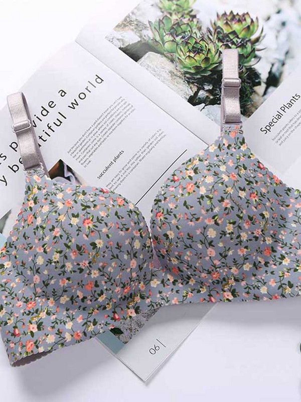 Γυναικεία εσώρουχα χωρίς ραφή, ρυθμιζόμενο σουτιέν Σέξι άνετο νάιλον λουλούδι τύπωμα Εσώρουχα 1 τεμ.