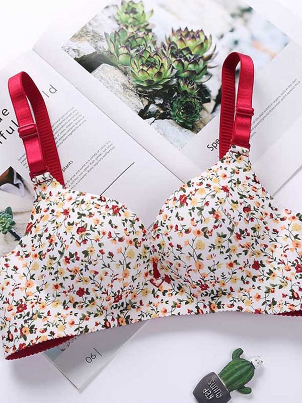 Γυναικεία εσώρουχα χωρίς ραφή, ρυθμιζόμενο σουτιέν Σέξι άνετο νάιλον λουλούδι τύπωμα Εσώρουχα 1 τεμ.