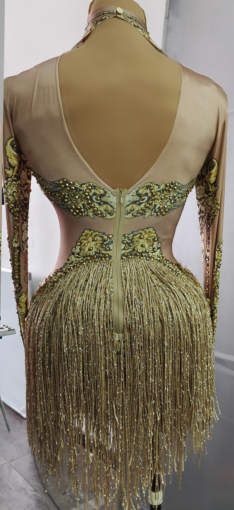 Σέξι χρυσά στρας Κρόσια Γυναικεία γενέθλια νυχτερινό κέντρο πάρτι στολή σέξι χορευτικό κορμάκι απόδοσης επίδειξης Ρούχα σκηνής