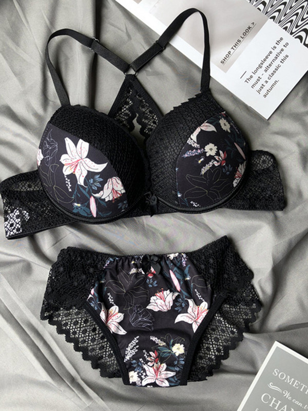 Set de sutiene pentru femei Fat Catties Spate frumos din dantela, piept mare, moale, adunate, set de lenjerie pentru femei