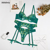 Aduloty Γυναικεία χριστουγεννιάτικα σε λεπτή διατομή διχτυωτό εσώρουχο διαφανές κεντημένο εσώρουχο Σουτιέν Δαχτυλίδι με καλτσοδέτα σέξι εσώρουχα σετ εσώρουχα