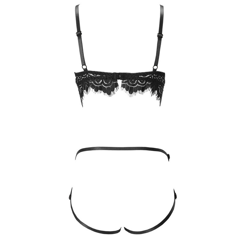 Set de lenjerie de modă nouă pentru femei, sexy, sutien din dantelă neagră, costum cu tanga, set de lenjerie intimă scobit bielizna damska нижнее белье женское