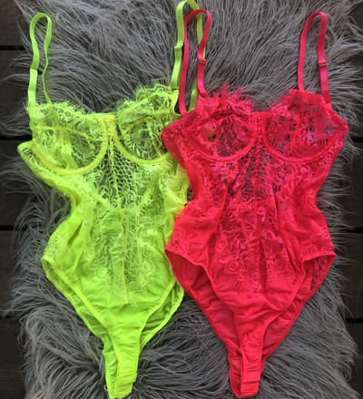 OMSJ uued neoonvärvid mood ripsmed pitsist body Slim Fit suvine seksikas seljata läbipaistev keha kombinesoon võrgust õõnsad topid