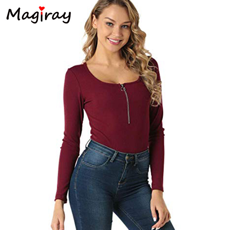 Body cu mânecă lungă cu fermoar Topuri pentru femei 2020, nou, sexy, bodycon, skinny, cu decolteu deschis, costum de corp, ținute cu nervuri pentru femei, alb