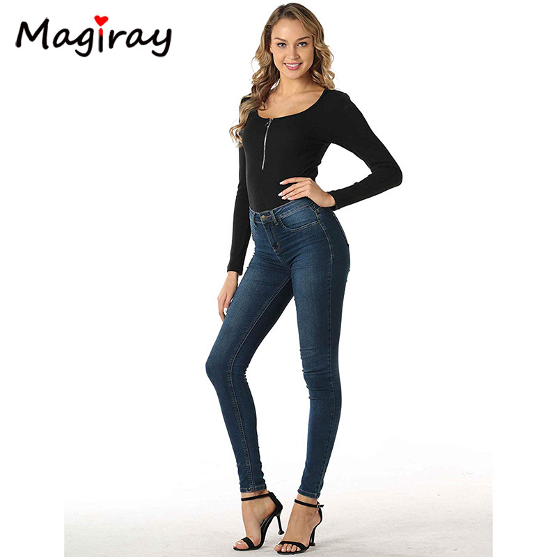 Body cu mânecă lungă cu fermoar Topuri pentru femei 2020, nou, sexy, bodycon, skinny, cu decolteu deschis, costum de corp, ținute cu nervuri pentru femei, alb