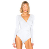 Bodycon γυναικεία στρινγκ φόρμα Surplice με μακρυμάνικο μπλουζάκι με βαθύ V λαιμόκοψη 2020 σέξι ολόσωμες φόρμες Λευκό κόκκινο μαύρο καλοκαιρινό κορμάκι