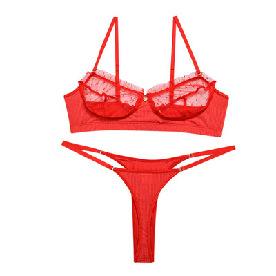 Set de lenjerie sexy pentru femei, sutien push up din dantelă, costum tanga, transparent, culoare solidă, set de lenjerie intima bielizna damska нижнее белье женское