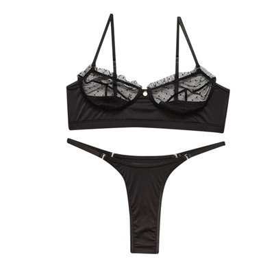 Set de lenjerie sexy pentru femei, sutien push up din dantelă, costum tanga, transparent, culoare solidă, set de lenjerie intima bielizna damska нижнее белье женское