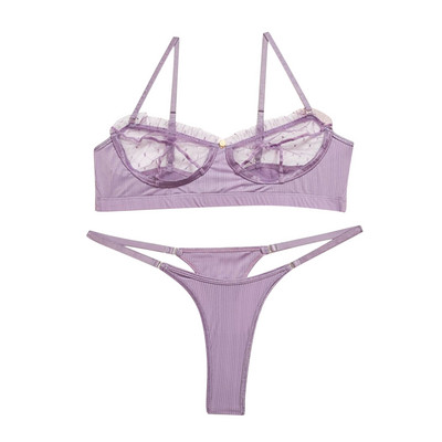 Set de lenjerie sexy pentru femei, sutien push up din dantelă, costum tanga, transparent, culoare solidă, set de lenjerie intima bielizna damska нижнее белье женское