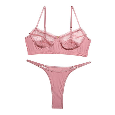 Set de lenjerie sexy pentru femei, sutien push up din dantelă, costum tanga, transparent, culoare solidă, set de lenjerie intima bielizna damska нижнее белье женское