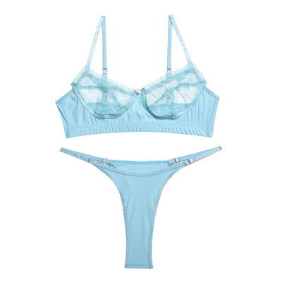 Set de lenjerie sexy pentru femei, sutien push up din dantelă, costum tanga, transparent, culoare solidă, set de lenjerie intima bielizna damska нижнее белье женское