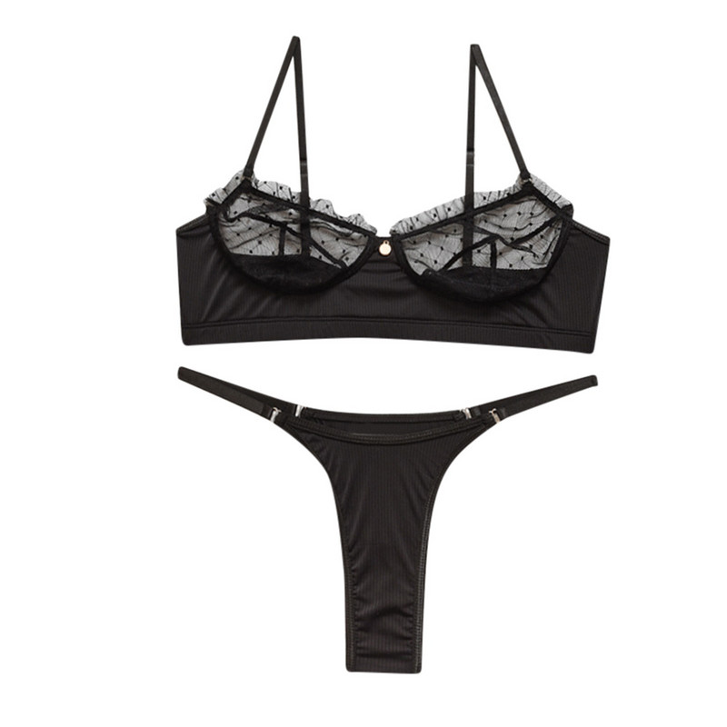 Set de lenjerie sexy pentru femei, sutien push up din dantelă, costum tanga, transparent, culoare solidă, set de lenjerie intima bielizna damska нижнее белье женское
