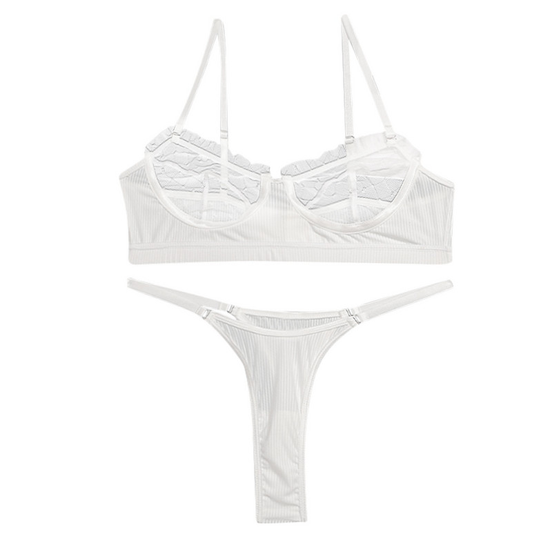 Set de lenjerie sexy pentru femei, sutien push up din dantelă, costum tanga, transparent, culoare solidă, set de lenjerie intima bielizna damska нижнее белье женское
