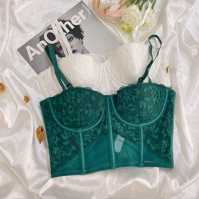 Mežģīņu apakšveļa vasaras plānā veste tipa bralete lielas krūtis parādīts mazs iekšējais zivju kauls apakšveļa mīksts tērauda gredzens regulējams krūšturis