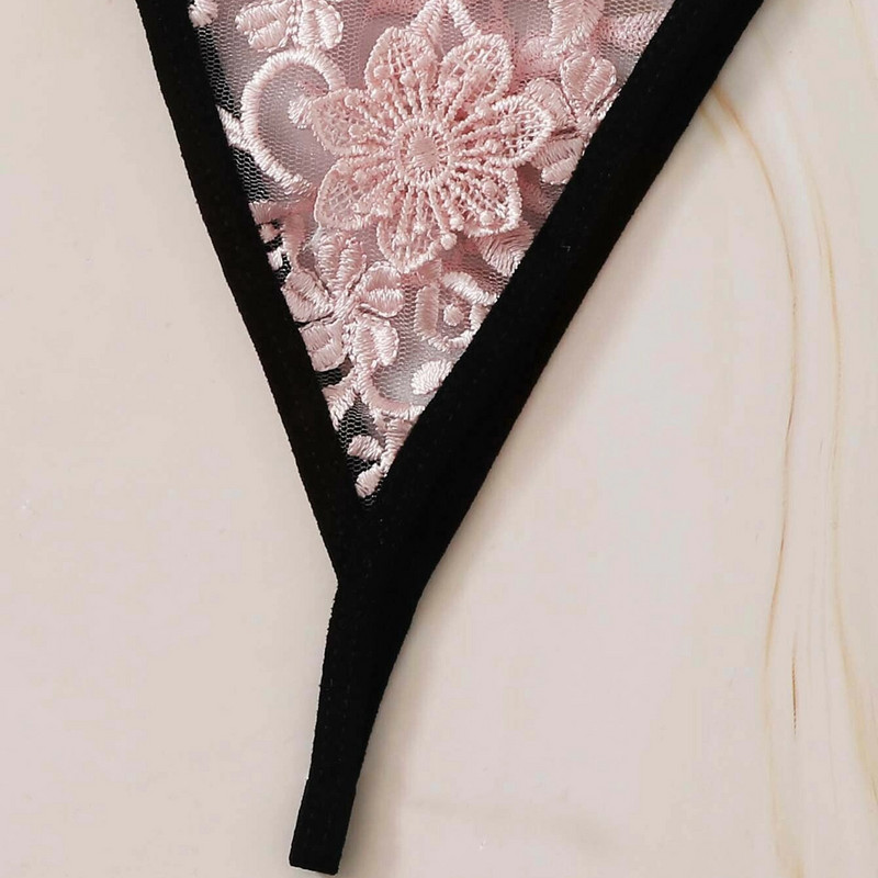 Set de lenjerie de corp de lenjerie de lenjerie de lenjerie de lenjerie sexy cu flori roz brodate Set de lenjerie de corp pentru gât Sutien cu tanga Costum pentru dama Set de lenjerie de noapte sexy sous vetement femm