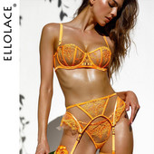 Ellolace Ερωτικά φανταχτερά εσώρουχα με δαντέλα σετ εσωρούχων Διαφανές κιτ σουτιέν Push Up Σύντομες καλτσοδέτες Σέξι οικεία εξωτικά σετ